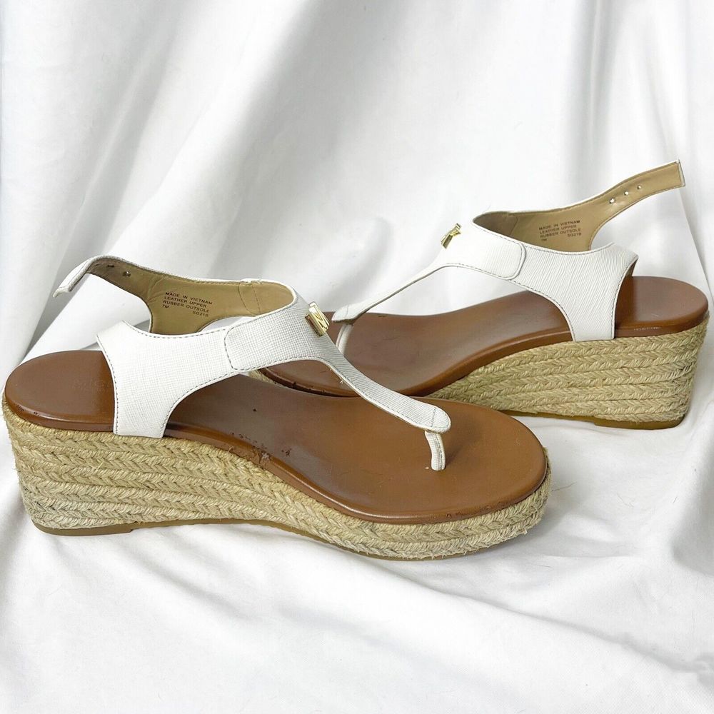 Michael kors Laney thong White t-strap wedges Gold details 7m SG21B Made in Vi - Picture 8 of 9